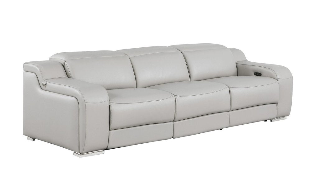 103" Beige Italian Leather Reclining USB Sofa HomeRoots
