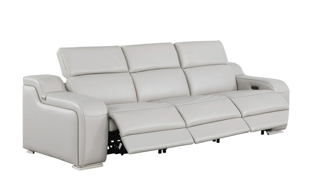 103" Beige Italian Leather Reclining USB Sofa HomeRoots