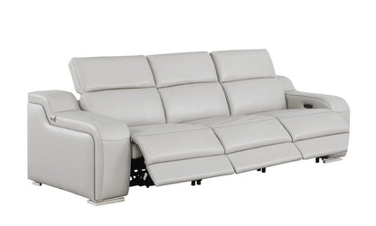 103" Beige Italian Leather Reclining USB Sofa HomeRoots