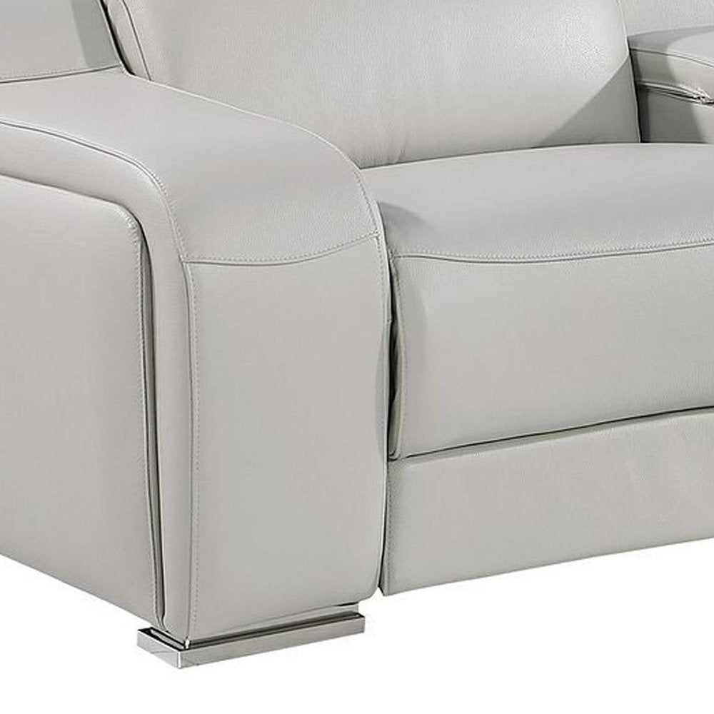 129" Beige Italian Leather Reclining USB Sofa HomeRoots