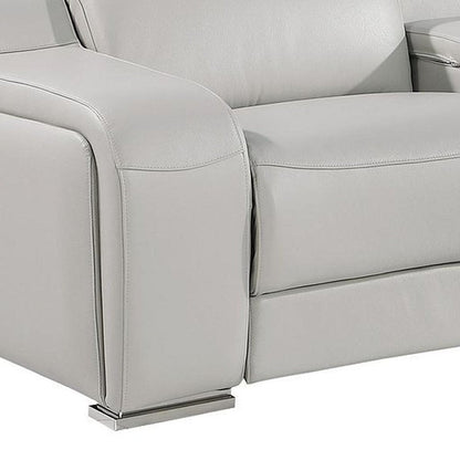 129" Beige Italian Leather Reclining USB Sofa HomeRoots