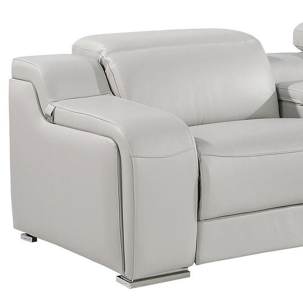 129" Beige Italian Leather Reclining USB Sofa HomeRoots