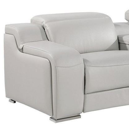 129" Beige Italian Leather Reclining USB Sofa HomeRoots