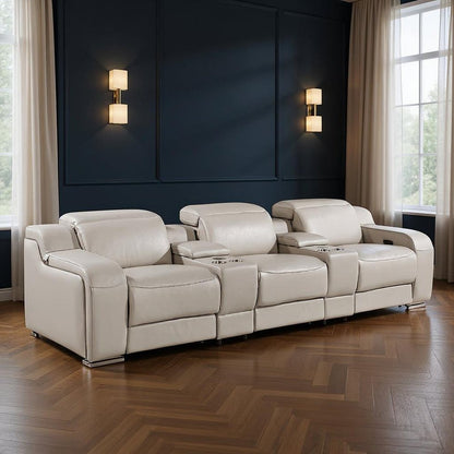 129" Beige Italian Leather Reclining USB Sofa HomeRoots