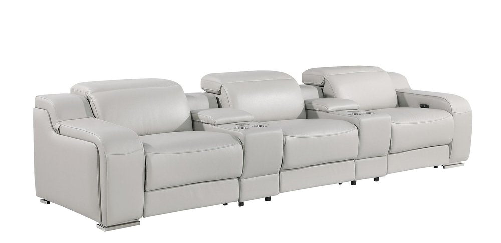 129" Beige Italian Leather Reclining USB Sofa HomeRoots