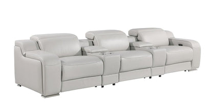 129" Beige Italian Leather Reclining USB Sofa HomeRoots