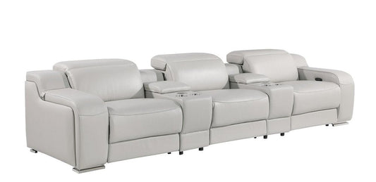 129" Beige Italian Leather Reclining USB Sofa HomeRoots