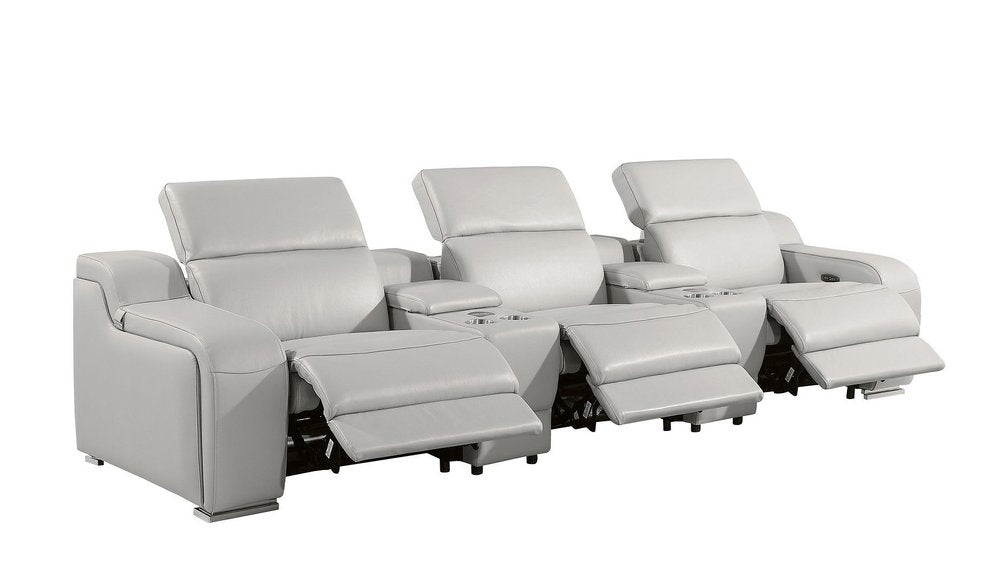 129" Beige Italian Leather Reclining USB Sofa HomeRoots