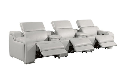 129" Beige Italian Leather Reclining USB Sofa HomeRoots