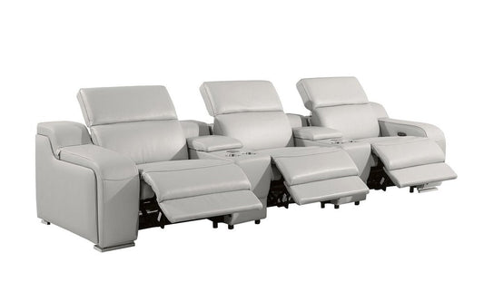 129" Beige Italian Leather Reclining USB Sofa HomeRoots