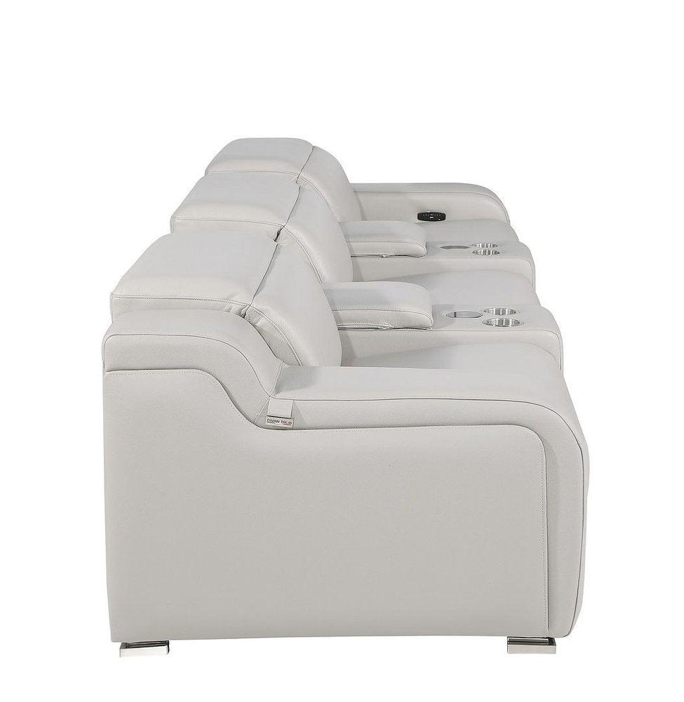 129" Beige Italian Leather Reclining USB Sofa HomeRoots