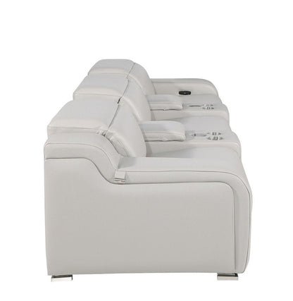 129" Beige Italian Leather Reclining USB Sofa HomeRoots
