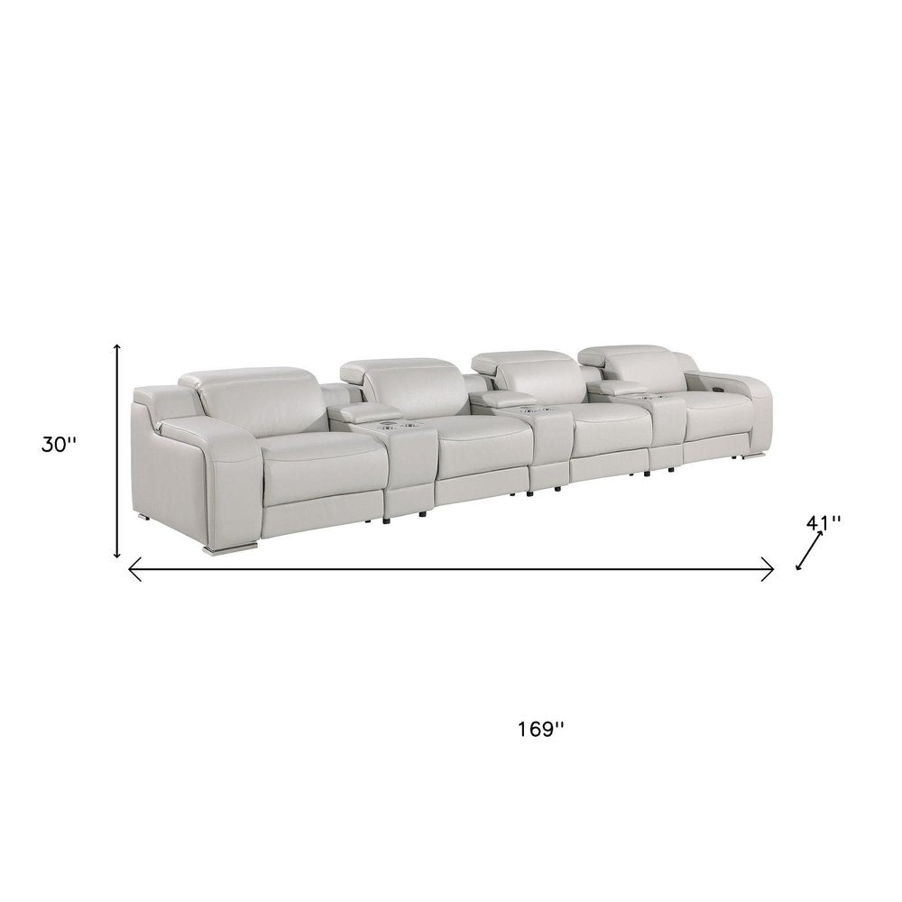 169" Beige Italian Leather Reclining USB Sofa HomeRoots