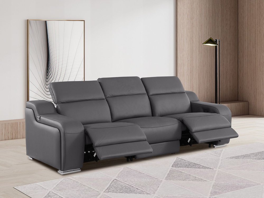 103" Beige Italian Leather Reclining USB Sofa HomeRoots