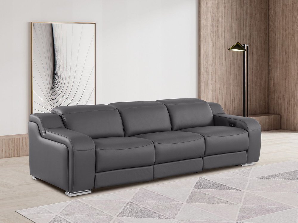 103" Beige Italian Leather Reclining USB Sofa HomeRoots