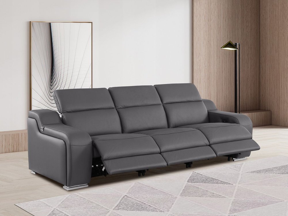 103" Beige Italian Leather Reclining USB Sofa HomeRoots