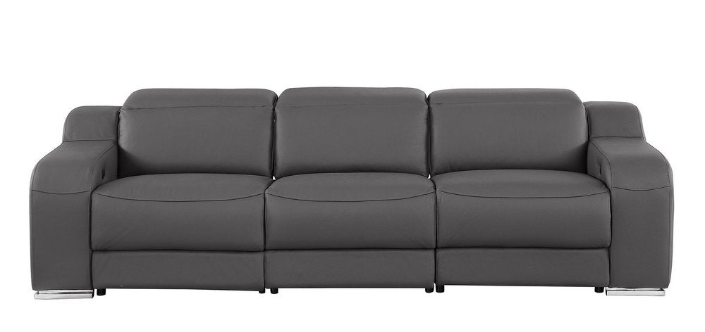 103" Beige Italian Leather Reclining USB Sofa HomeRoots