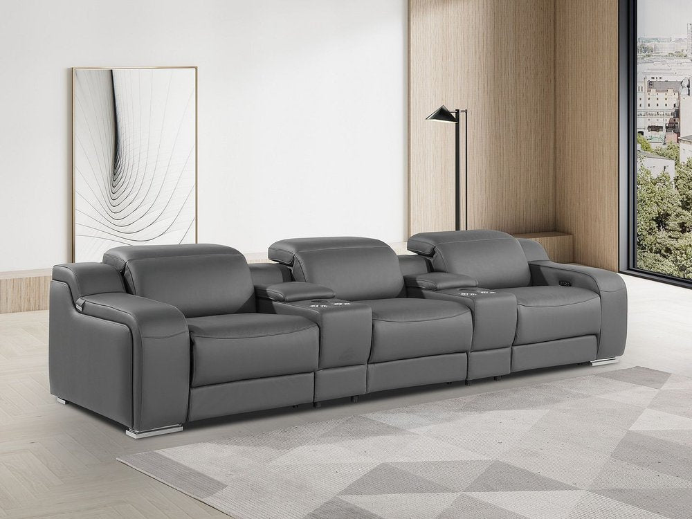 129" Beige Italian Leather Reclining USB Sofa HomeRoots