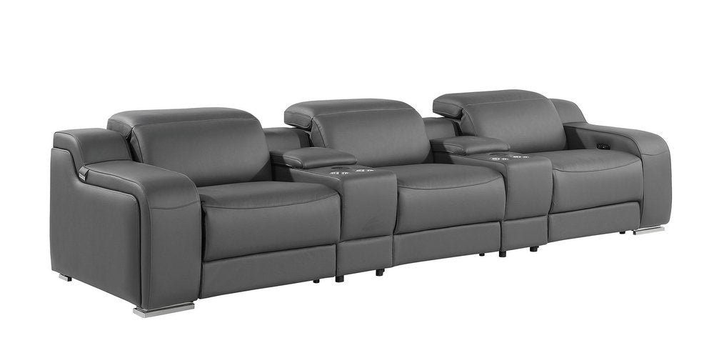 129" Beige Italian Leather Reclining USB Sofa HomeRoots