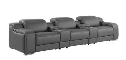 129" Beige Italian Leather Reclining USB Sofa HomeRoots