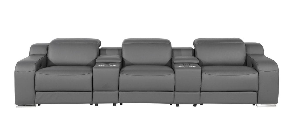 129" Beige Italian Leather Reclining USB Sofa HomeRoots
