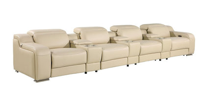 169" Beige Italian Leather Reclining USB Sofa HomeRoots