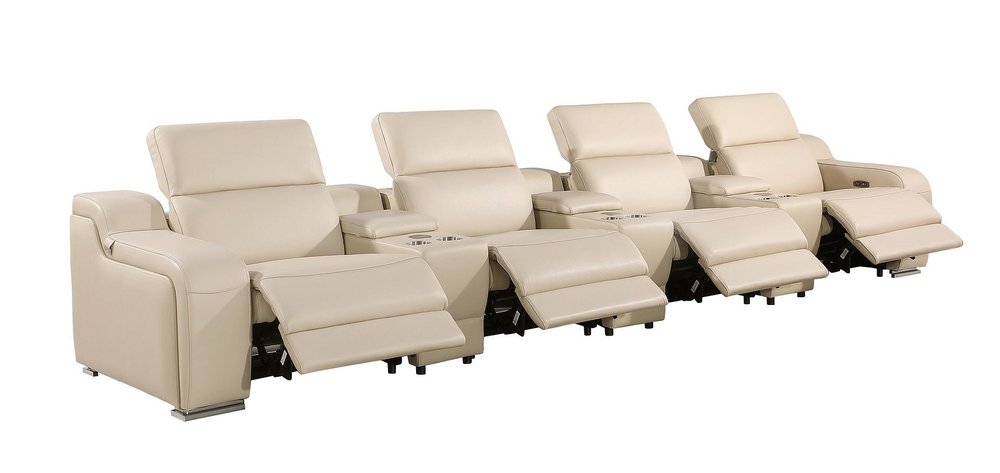 169" Beige Italian Leather Reclining USB Sofa HomeRoots