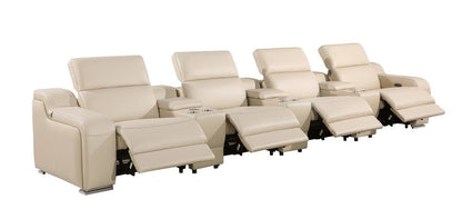 169" Beige Italian Leather Reclining USB Sofa HomeRoots