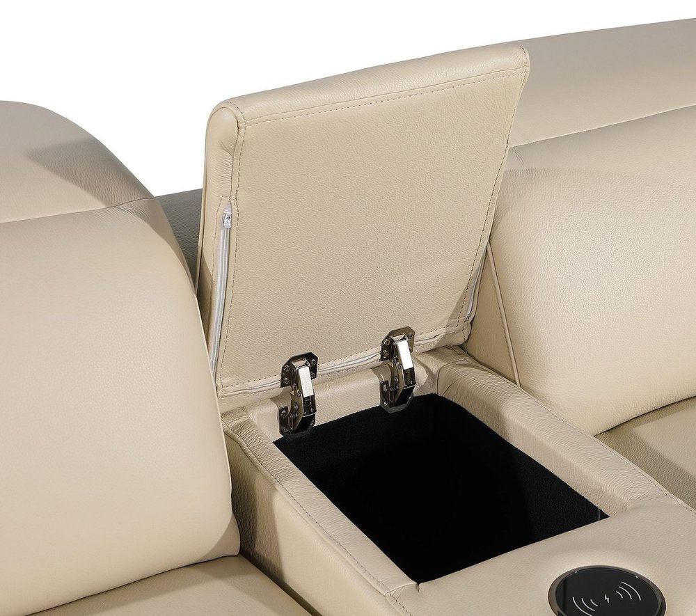 169" Beige Italian Leather Reclining USB Sofa HomeRoots