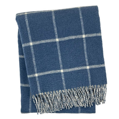 50" X 67" Denim Blue And White Cotton Blend Woven Plaid Throw Blanket with Fringe HomeRoots