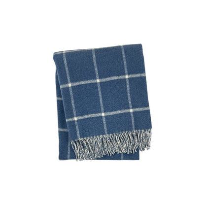 50" X 67" Denim Blue And White Cotton Blend Woven Plaid Throw Blanket with Fringe HomeRoots