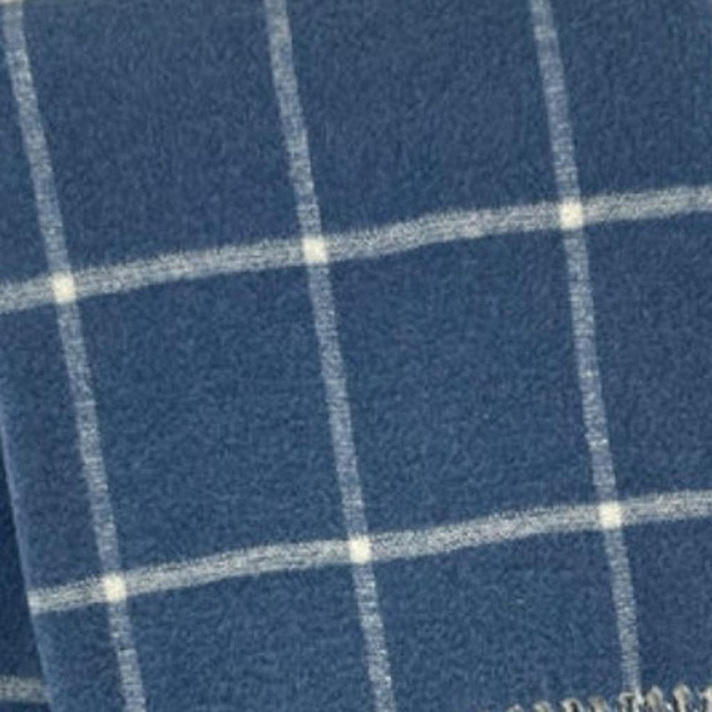 50" X 67" Denim Blue And White Cotton Blend Woven Plaid Throw Blanket with Fringe HomeRoots