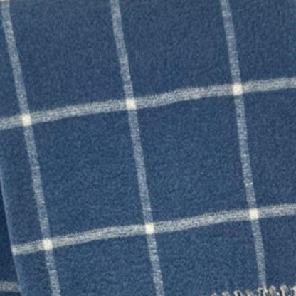50" X 67" Denim Blue And White Cotton Blend Woven Plaid Throw Blanket with Fringe HomeRoots