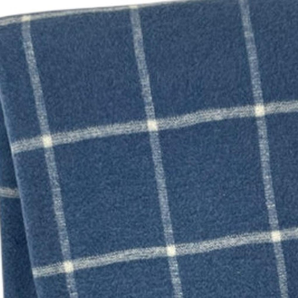 50" X 67" Denim Blue And White Cotton Blend Woven Plaid Throw Blanket with Fringe HomeRoots