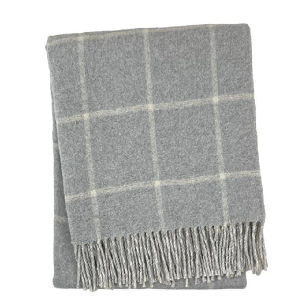 50" X 67" Light Gray And White Cotton Blend Woven Plaid Throw Blanket with Fringe HomeRoots