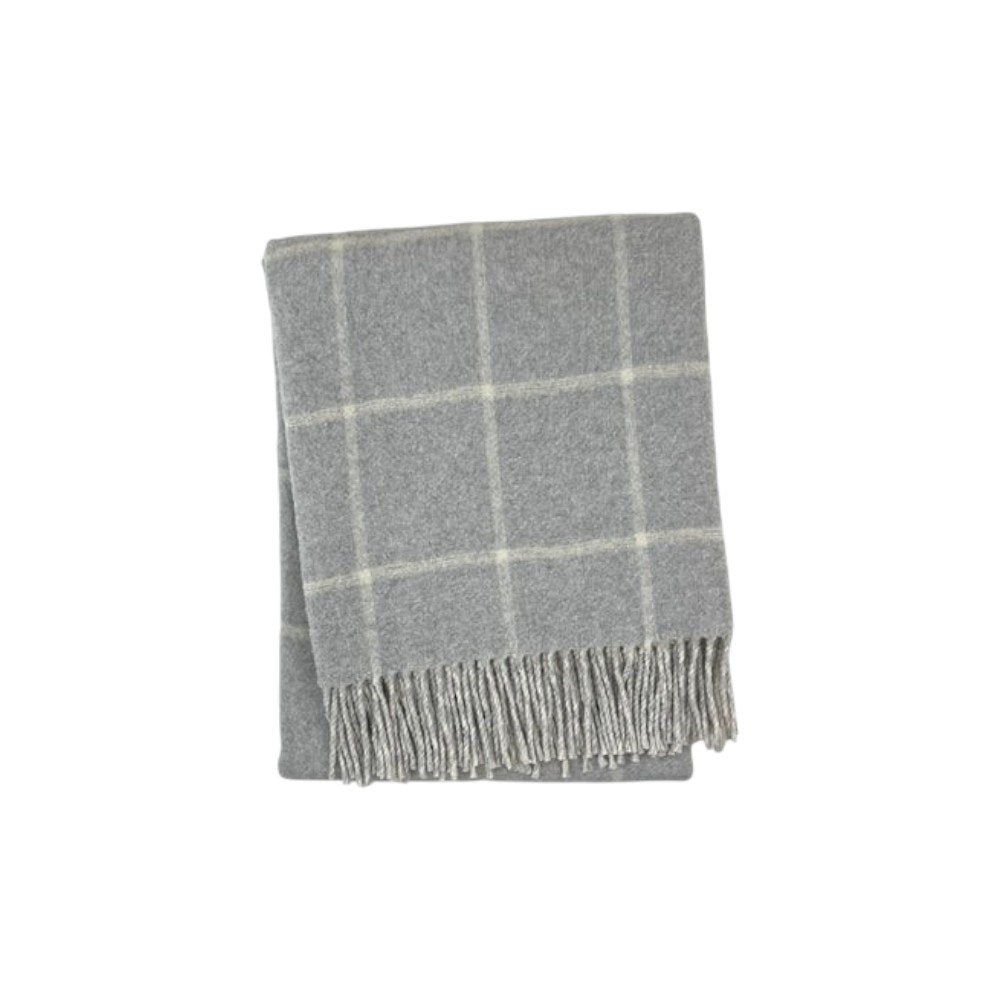 50" X 67" Light Gray And White Cotton Blend Woven Plaid Throw Blanket with Fringe HomeRoots