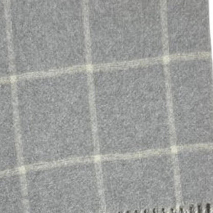 50" X 67" Light Gray And White Cotton Blend Woven Plaid Throw Blanket with Fringe HomeRoots