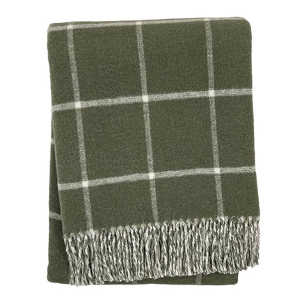 50" X 67" Olive Green And White Cotton Blend Woven Plaid Throw Blanket with Fringe HomeRoots