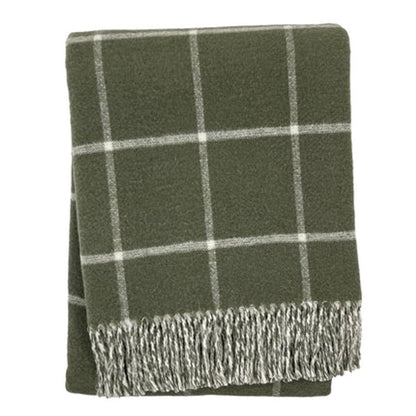 50" X 67" Olive Green And White Cotton Blend Woven Plaid Throw Blanket with Fringe HomeRoots