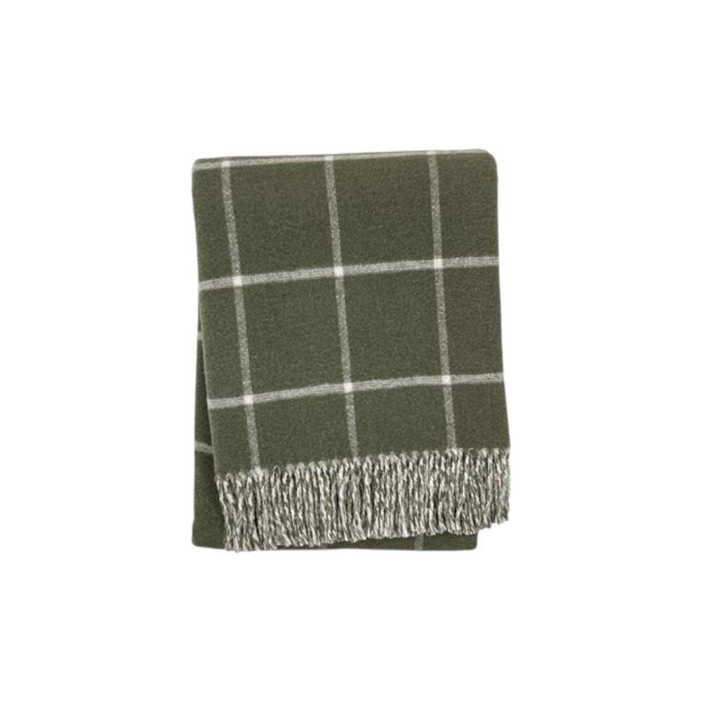 50" X 67" Olive Green And White Cotton Blend Woven Plaid Throw Blanket with Fringe HomeRoots