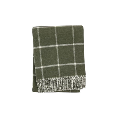 50" X 67" Olive Green And White Cotton Blend Woven Plaid Throw Blanket with Fringe HomeRoots