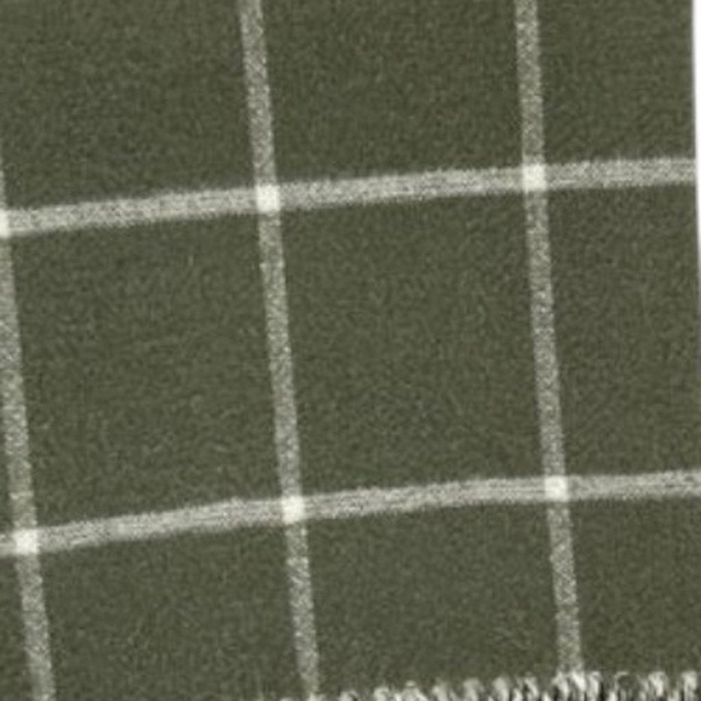 50" X 67" Olive Green And White Cotton Blend Woven Plaid Throw Blanket with Fringe