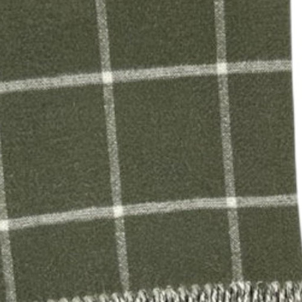 50" X 67" Olive Green And White Cotton Blend Woven Plaid Throw Blanket with Fringe — view 3