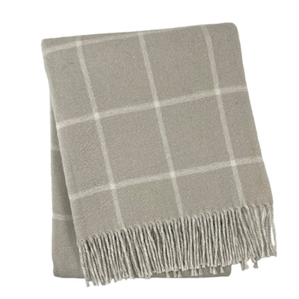 50" X 67" Sand And White Cotton Blend Woven Plaid Throw Blanket with Fringe HomeRoots