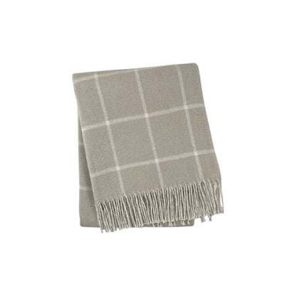 50" X 67" Sand And White Cotton Blend Woven Plaid Throw Blanket with Fringe HomeRoots