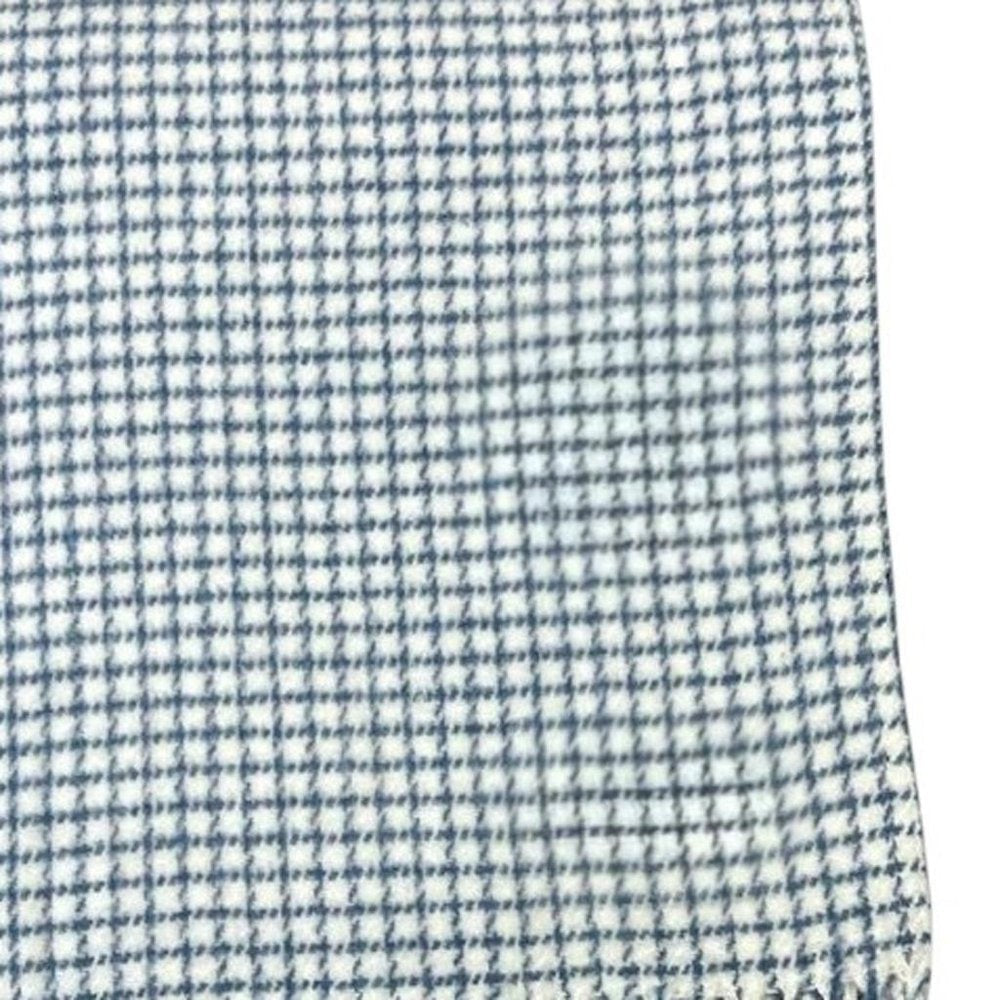 50" X 67" Cream And Denim Blue Cotton Blend Woven Plaid Throw Blanket with Fringe HomeRoots