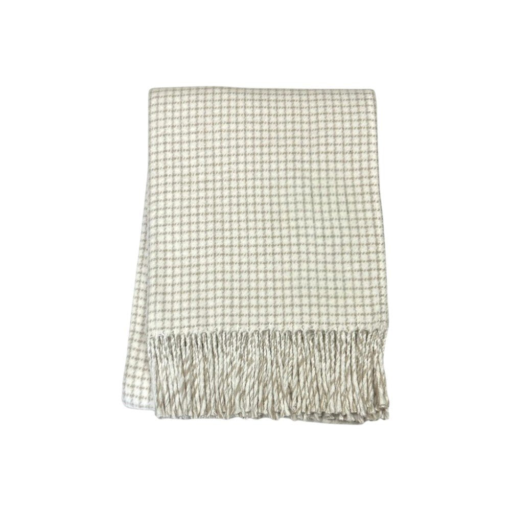 50" X 67" Cream And Sand Cotton Blend Woven Plaid Throw Blanket with Fringe HomeRoots