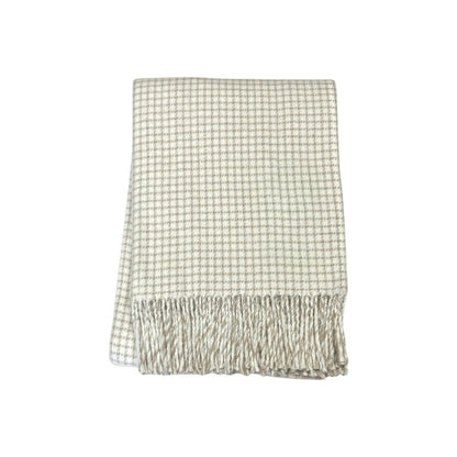 50" X 67" Cream And Sand Cotton Blend Woven Plaid Throw Blanket with Fringe HomeRoots