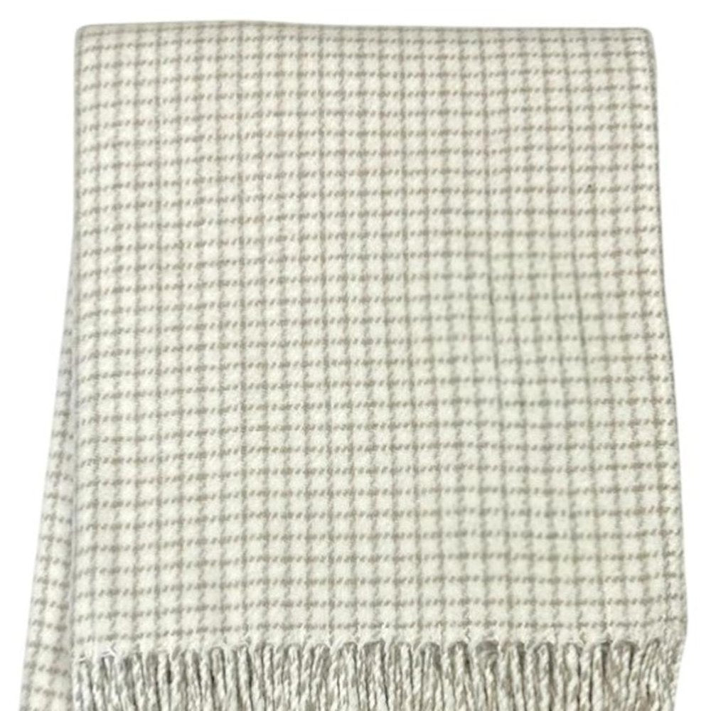 50" X 67" Cream And Sand Cotton Blend Woven Plaid Throw Blanket with Fringe HomeRoots