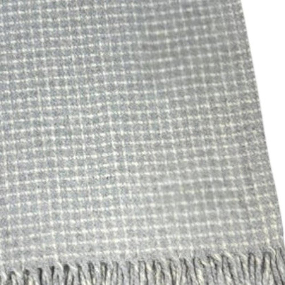 50" X 67" Light Gray And Cream Cotton Blend Woven Plaid Throw Blanket with Fringe HomeRoots